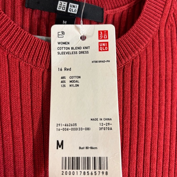 UNIQLO Sz M Ribbed Cotton Modal Nylon Blend Sleeveless Midi Dress NEW WITH TAG - Picture 7 of 11